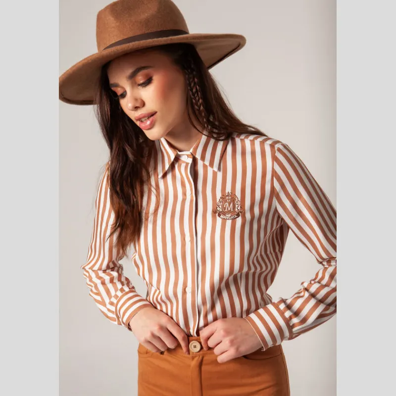 MäNGATA Camisas Y Blusas*Camisa Básica MäNGATA Rayas MARRONES