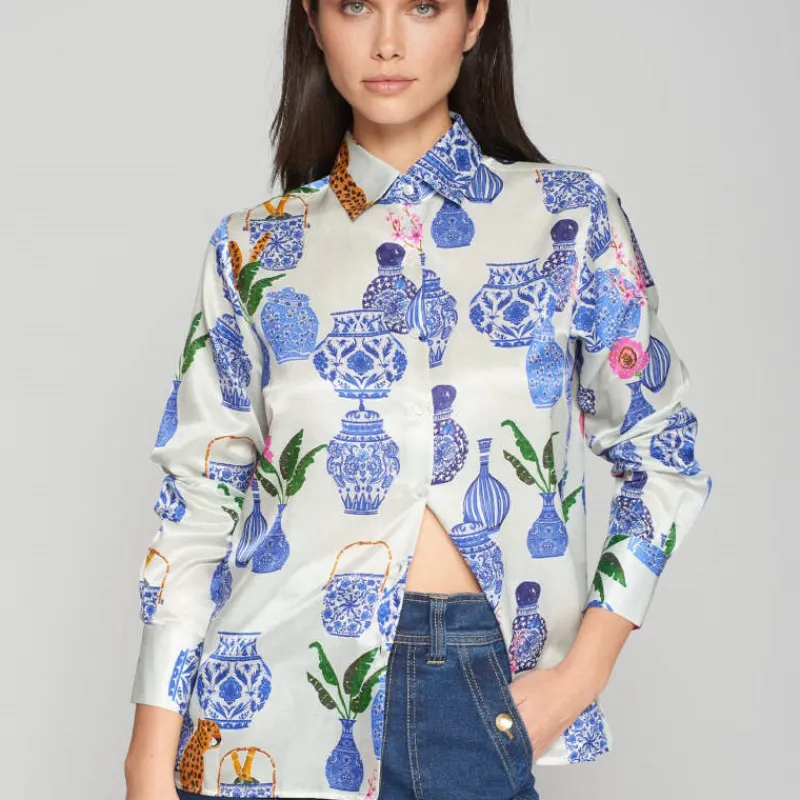 VILAGALLO Camisas Y Blusas*Camisa Seda Porcelana AZUL