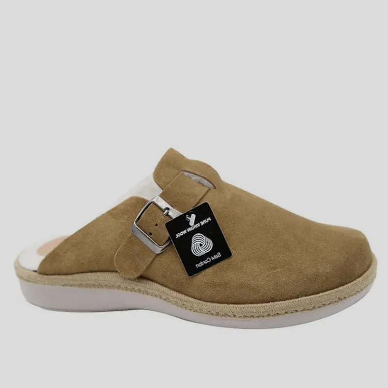 SV ZAPATILLAS Zapatillas De Casa*Zapatilla Lana Mujer HEBILLA Serraje CAMEL